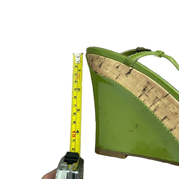 Ana Lime Green and Brown Color Block Summer Ankle Strap High Heel Wedge Sandals - Picture 11 of 15